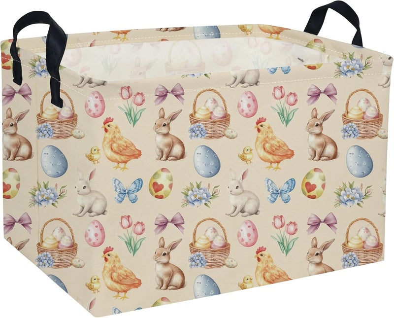 DDBASKET Easter Baskets for Kids Gift Basket Empty Baby Basket for Boys and Girls Rectangular Toy Storage Bins Organizer Bin Box Cute Room Decor for Home(Easter Baskets) - Image 1